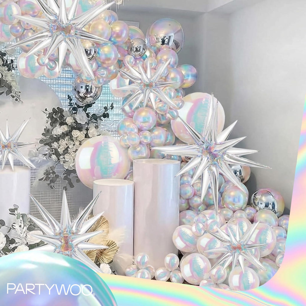 PartyWoo Iridescent Foil Balloons 20pc Pack - 10in, 12in, 22in 4D Mylar Balloons for Weddings & Parties