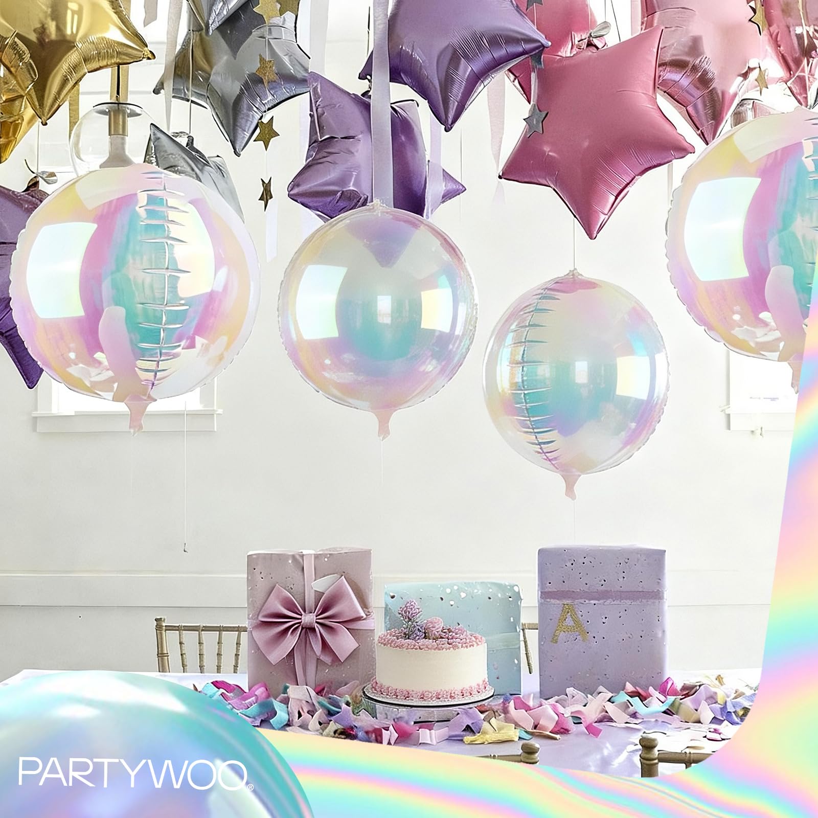 PartyWoo Iridescent Foil Balloons 20pc Pack - 10in, 12in, 22in 4D Mylar Balloons for Weddings & Parties