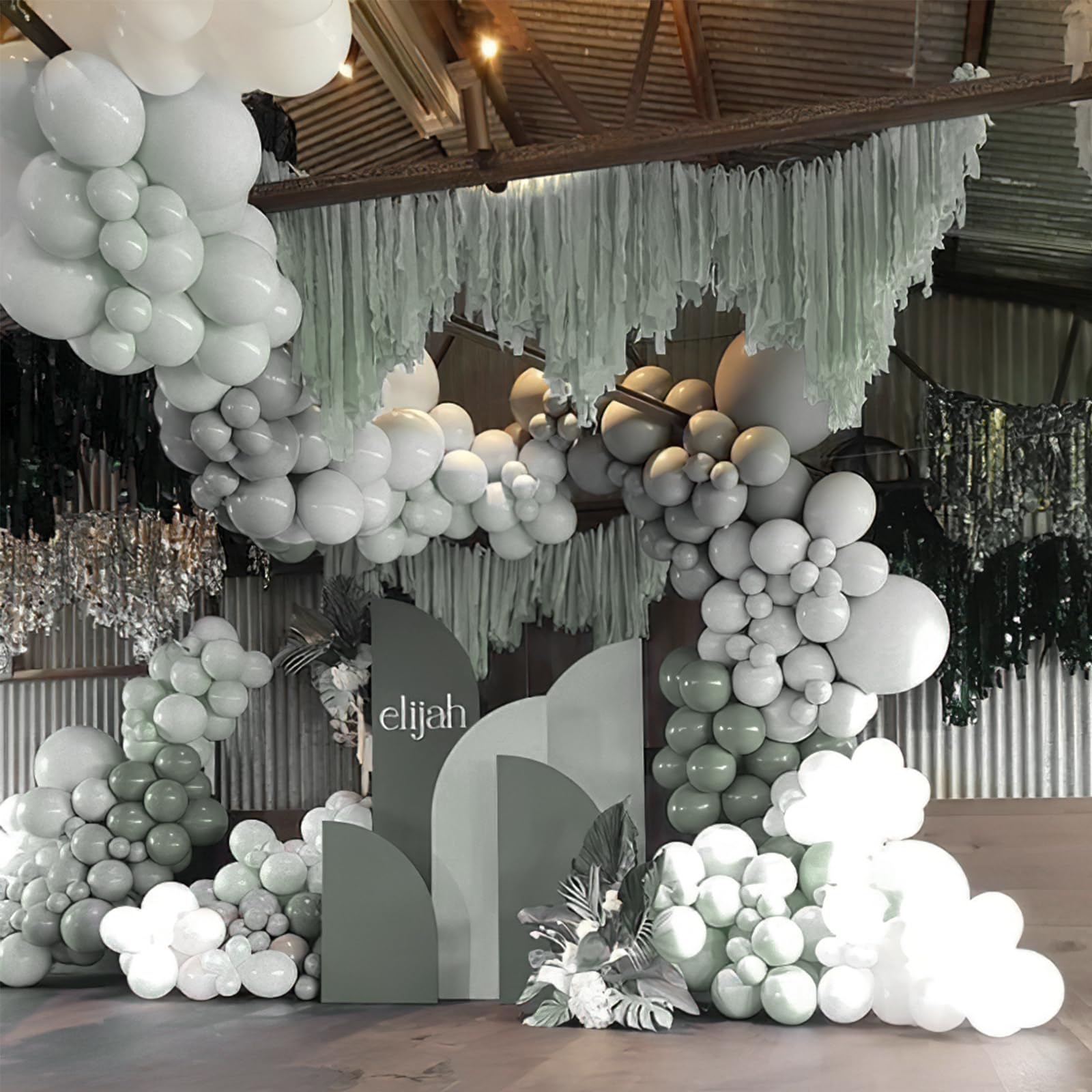 PartyWoo Dusty Green Balloons 140pcs – Boho Jungle Party Kit in Sage Olive Eucalyptus (18/12/10/5in)