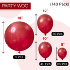 PartyWoo Maroon Balloons 140 Pcs – Arch & Garland Latex Set (18/12/10/5 in)