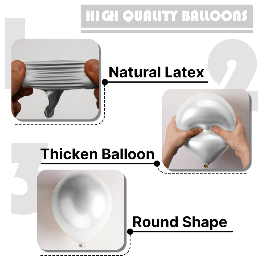 PartyWoo Metallic Silver Balloons — 85pc Pack (18in/12in/10in/5in) for Balloon Garlands & Arches