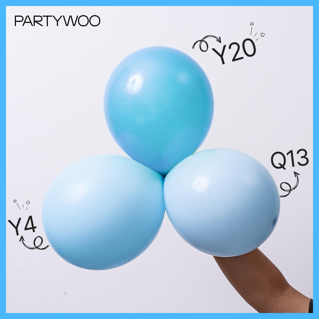 PartyWoo Light Blue Balloons – 140 Pcs in 18/12/10/5 Inches for Balloon Garland Arch & Party Decorations