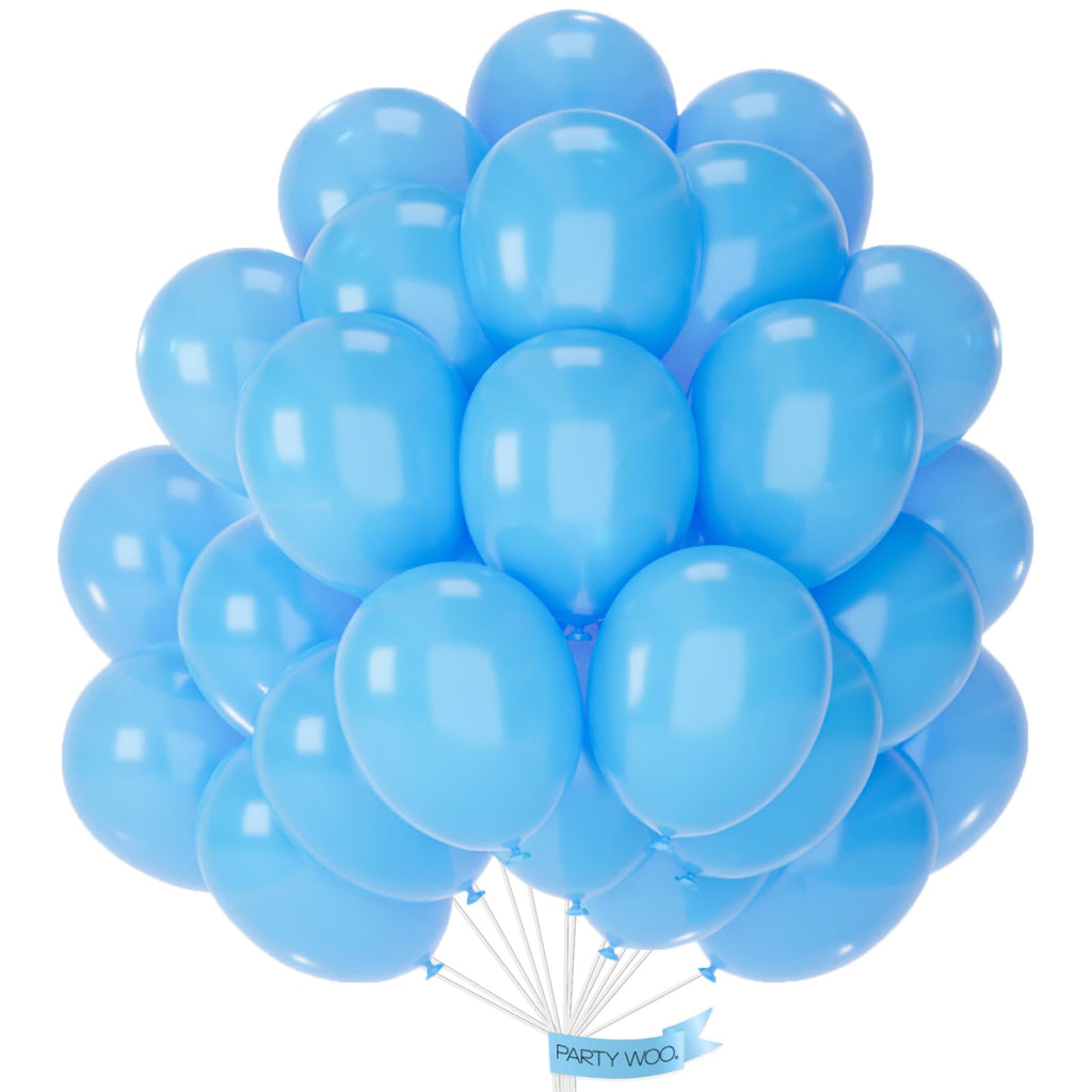 PartyWoo Light Blue Balloons – 50pcs, 12 inch Latex Balloons for Baby Showers, Weddings & Celebrations