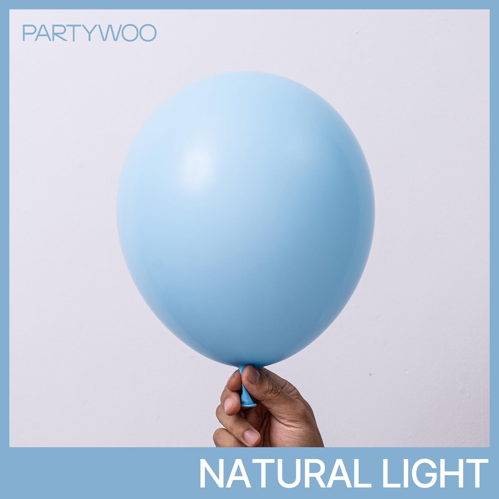 PartyWoo Light Blue Balloons 120pcs — 18in, 12in, 10in, 5in Arch Kit & Garland for Birthday, Baby Shower, Graduation