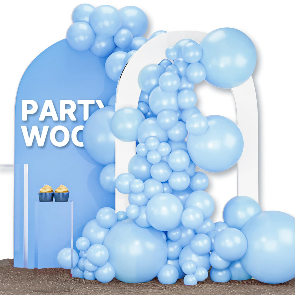 PartyWoo Light Blue Balloons 120pcs — 18in, 12in, 10in, 5in Arch Kit & Garland for Birthday, Baby Shower, Graduation
