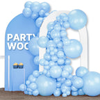 PartyWoo Light Blue Balloons 120pcs — 18in, 12in, 10in, 5in Arch Kit & Garland for Birthday, Baby Shower, Graduation