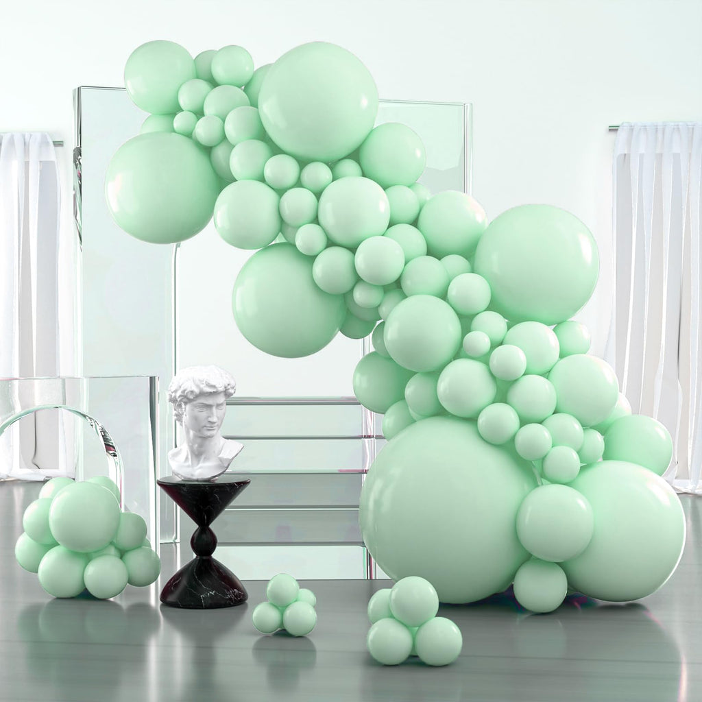 PartyWoo Light Green Balloons Pack – 127pcs Mint Pastel Balloons for Baby Shower, Birthday & Party Decor