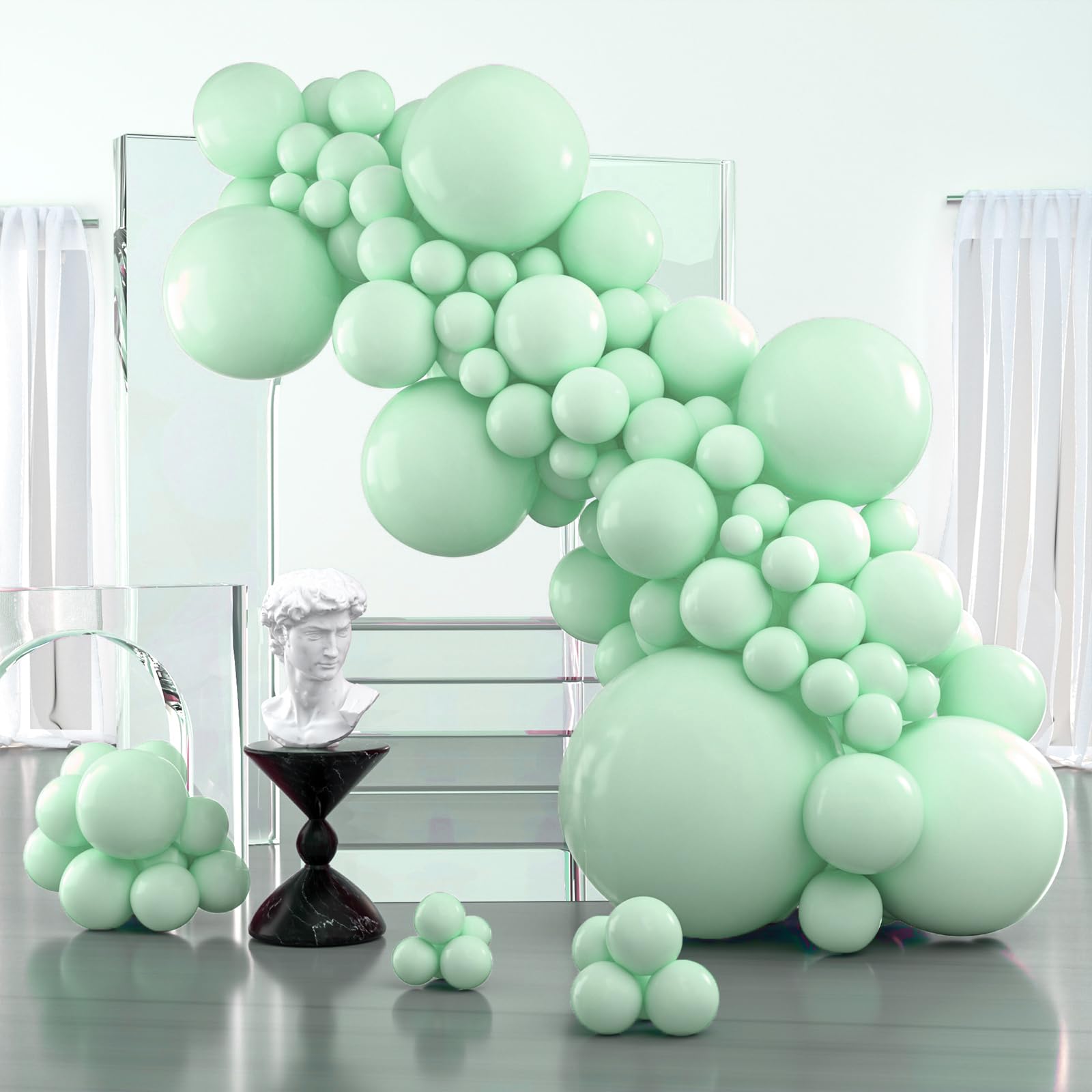 PartyWoo Light Green Balloons Pack – 127pcs Mint Pastel Balloons for Baby Shower, Birthday & Party Decor