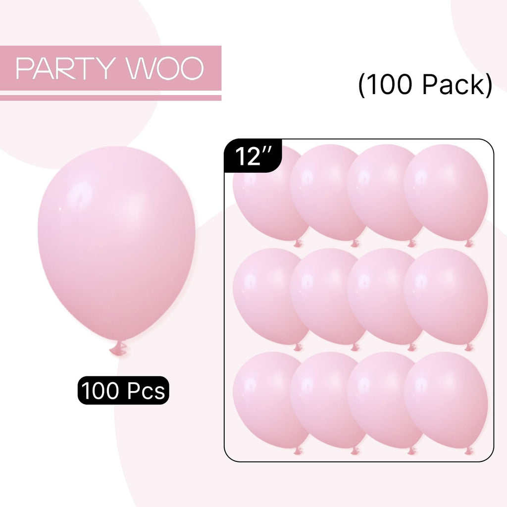 PartyWoo Light Pink Balloons 100pcs - 12in Pastel Pink Party Decor for Baby Shower, Wedding & More