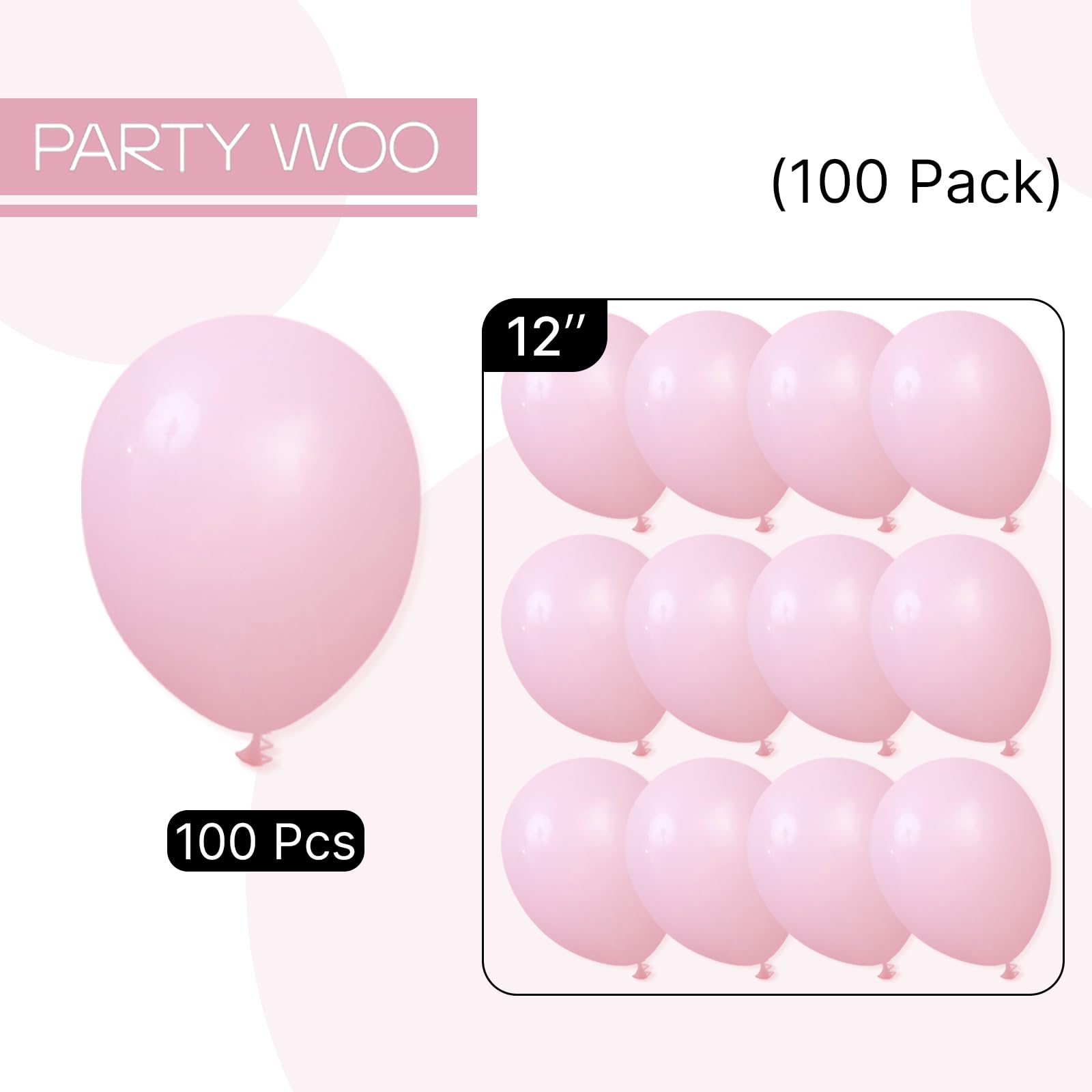 PartyWoo Light Pink Balloons 100pcs - 12in Pastel Pink Party Decor for Baby Shower, Wedding & More