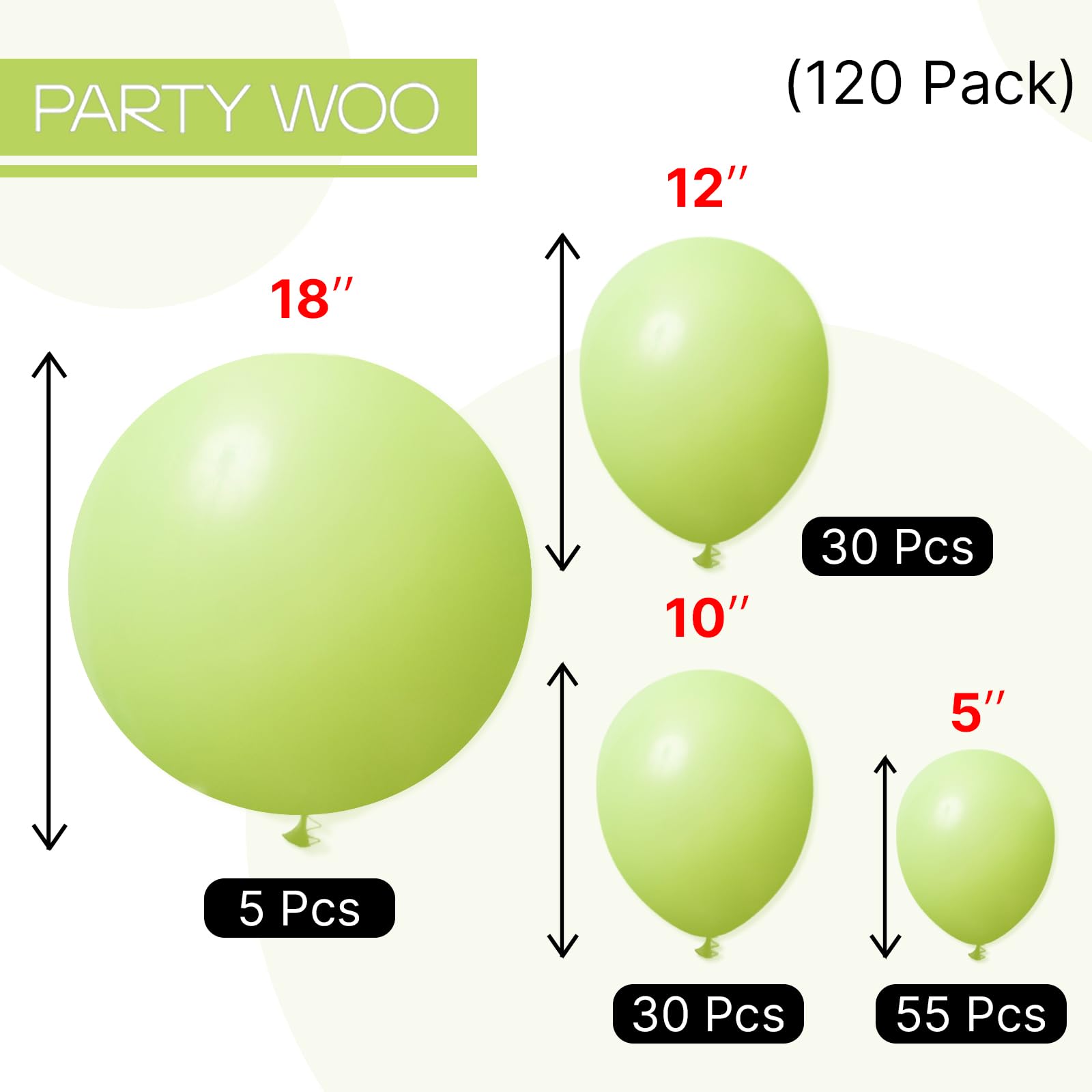 PartyWoo Lime Green Balloons Kit – 120pcs Latex Arch Garland for Weddings & Parties