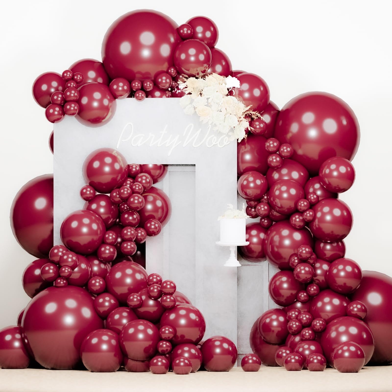 PartyWoo Pearl Burgundy Balloons Kit – 140pcs 18/12/10/5in Maroon Balloons for Weddings, Graduation, Birthday