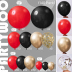 PartyWoo Red Black Gold Balloon Arch Kit – 140pc Matte Balloons for Celebrations