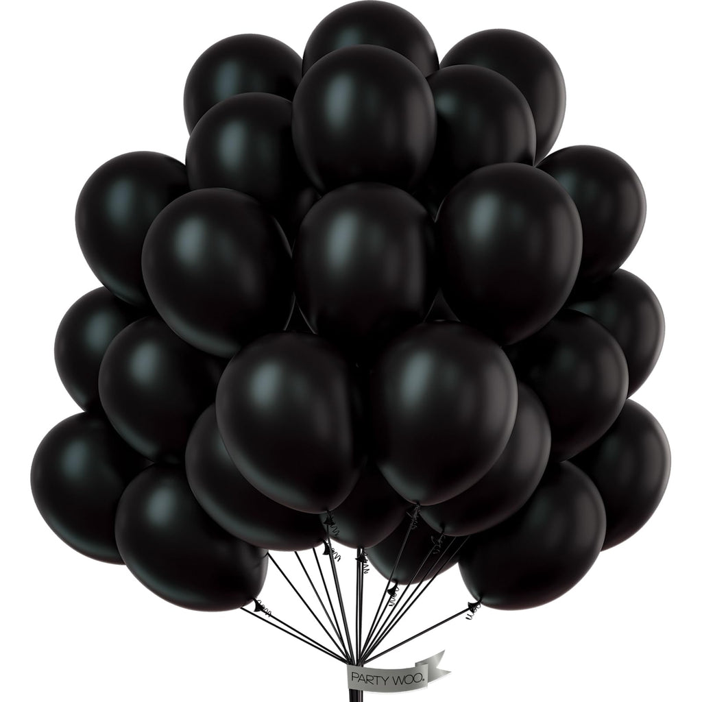 PartyWoo Matte Black Balloons – 50 Pcs, 12" Latex, Helium Ready
