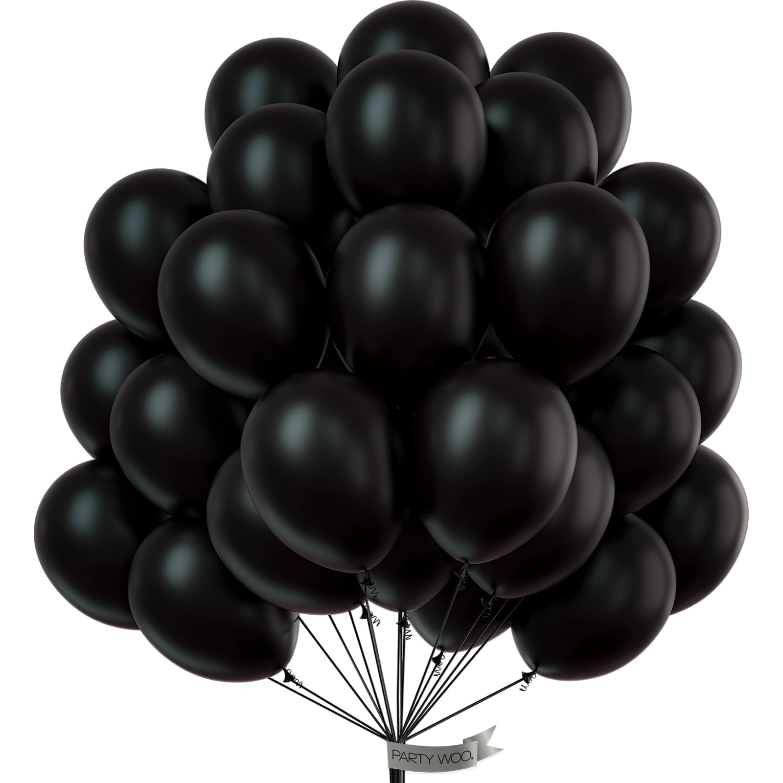 PartyWoo Matte Black Balloons – 50 Pcs, 12" Latex, Helium Ready