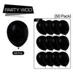 PartyWoo Matte Black Balloons – 50 Pcs, 12" Latex, Helium Ready
