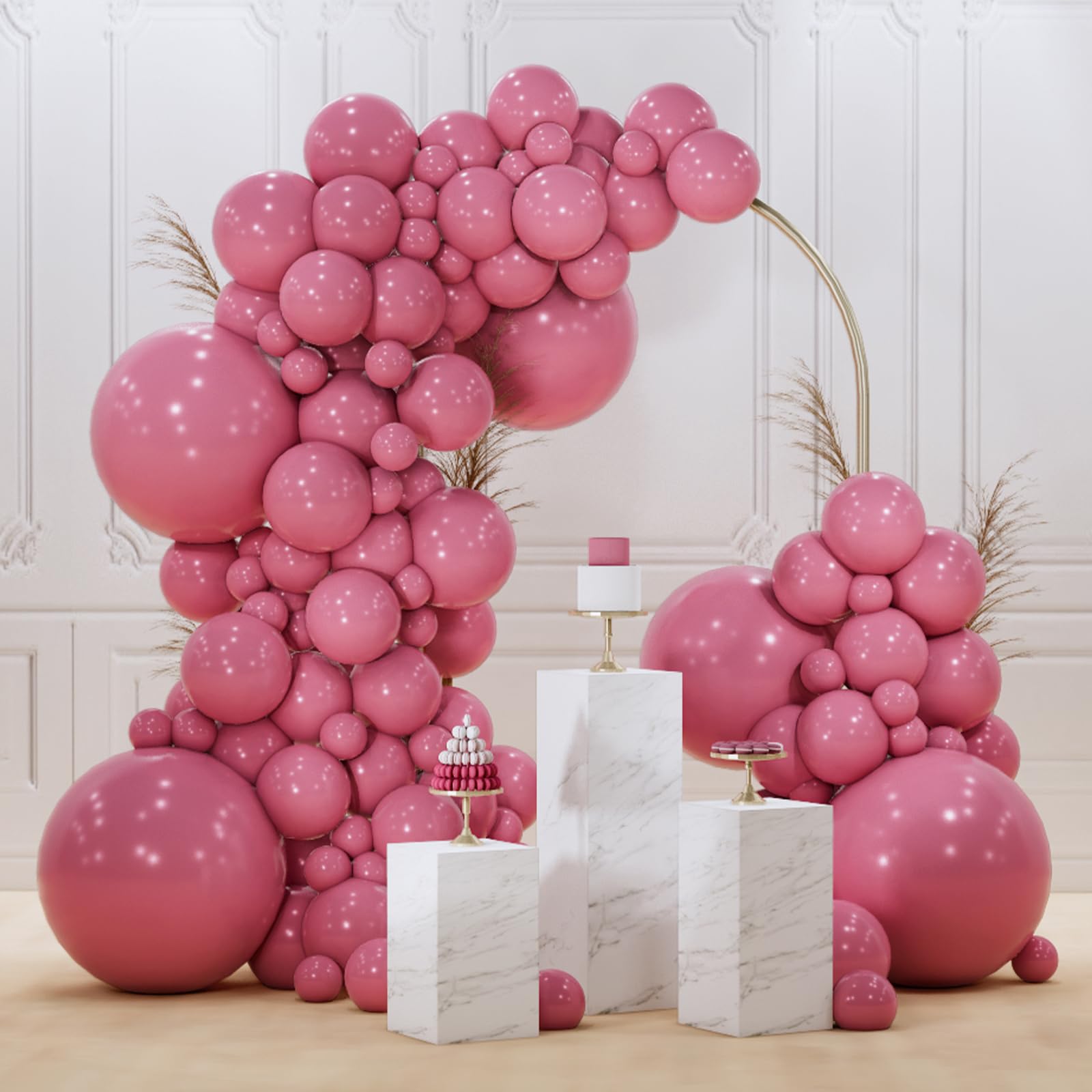 PartyWoo Mauve Balloons 140pcs | Dusty Pink Boho Neutral Balloon Arch Kit for Baby Shower & Wedding