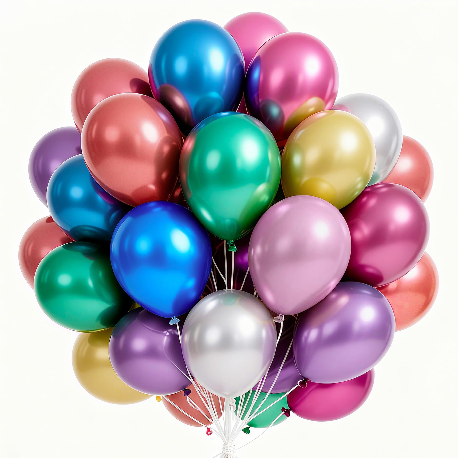 PartyWoo 66-Pack 12in Metallic Balloons – Blue, Silver, Gold, Purple, Pink, Rainbow