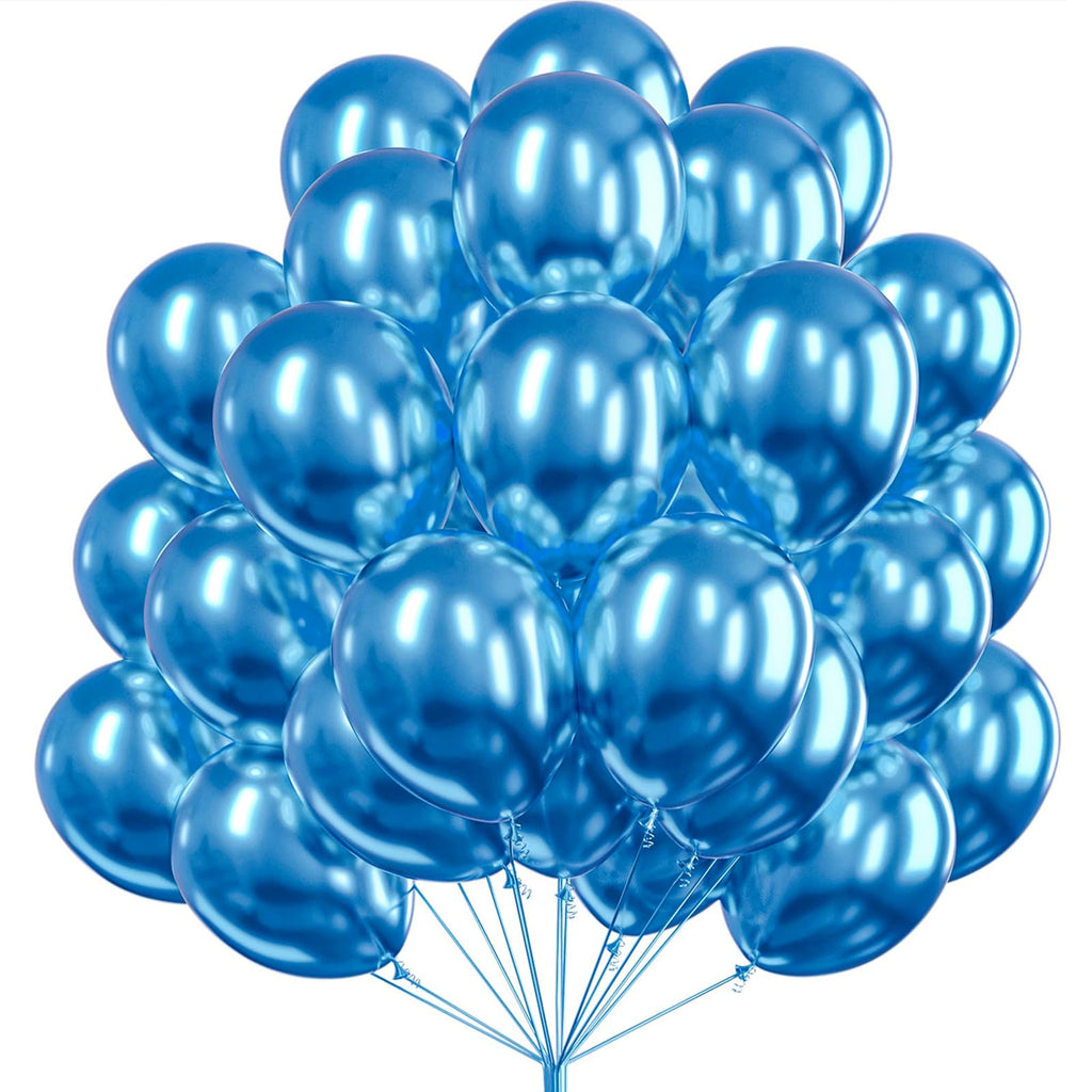 PartyWoo Metallic Blue Balloons 50 Pcs | 12in Chrome Latex Balloons for Weddings & Parties