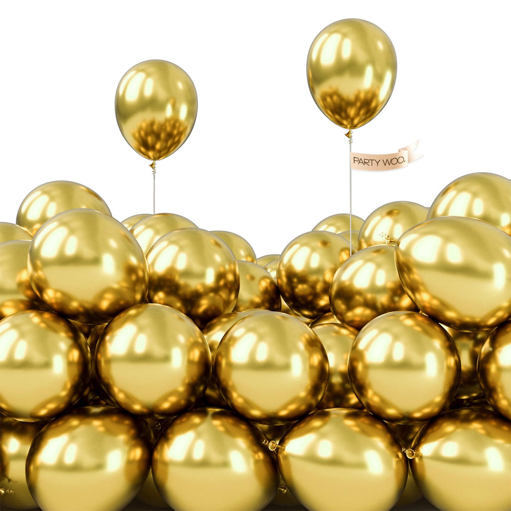 PartyWoo Metallic Gold Balloons – 50pcs, 5-inch Chrome Gold Latex for Birthday, Wedding & More