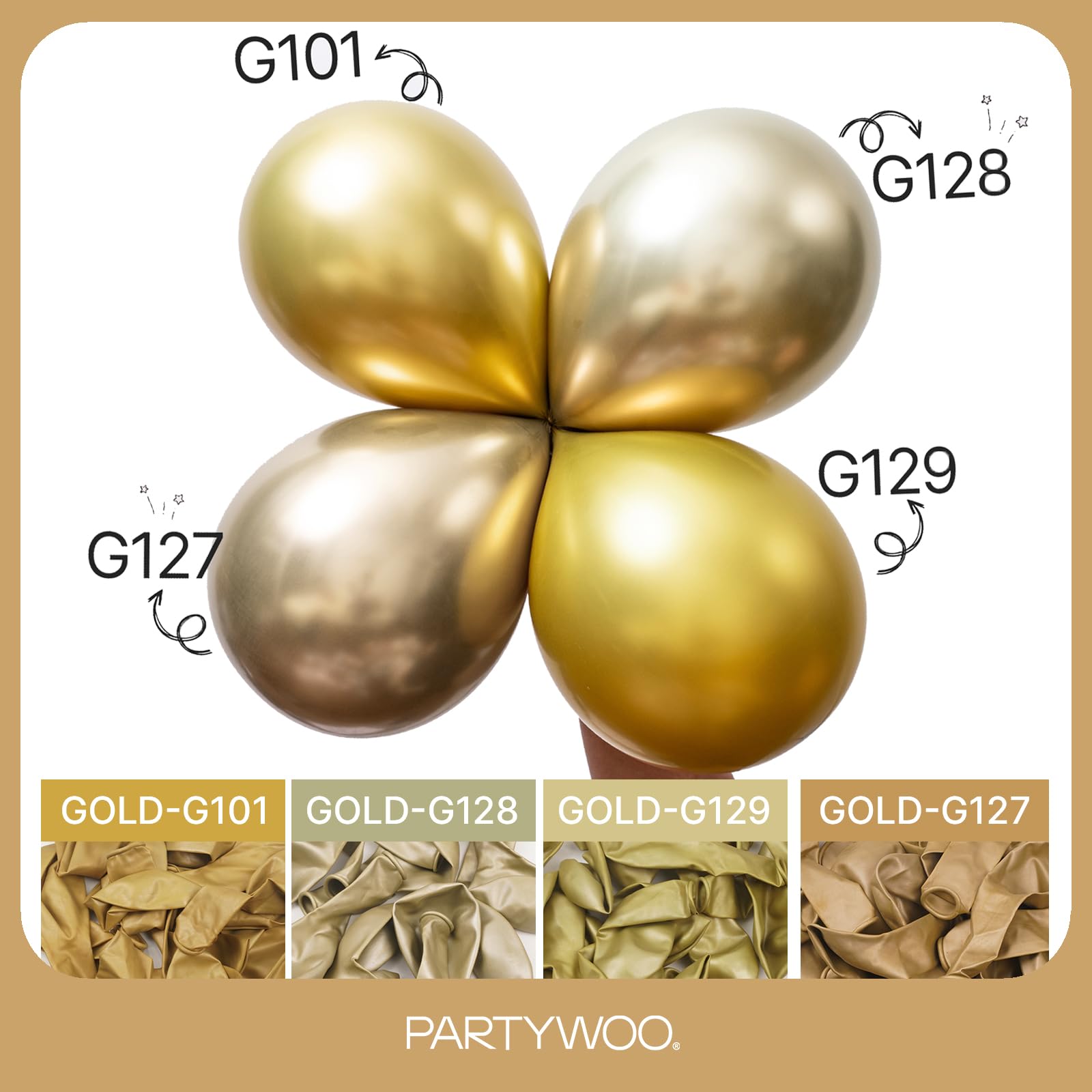 PartyWoo Metallic Gold Balloons 152pcs – Arch Kit for Weddings & Parties
