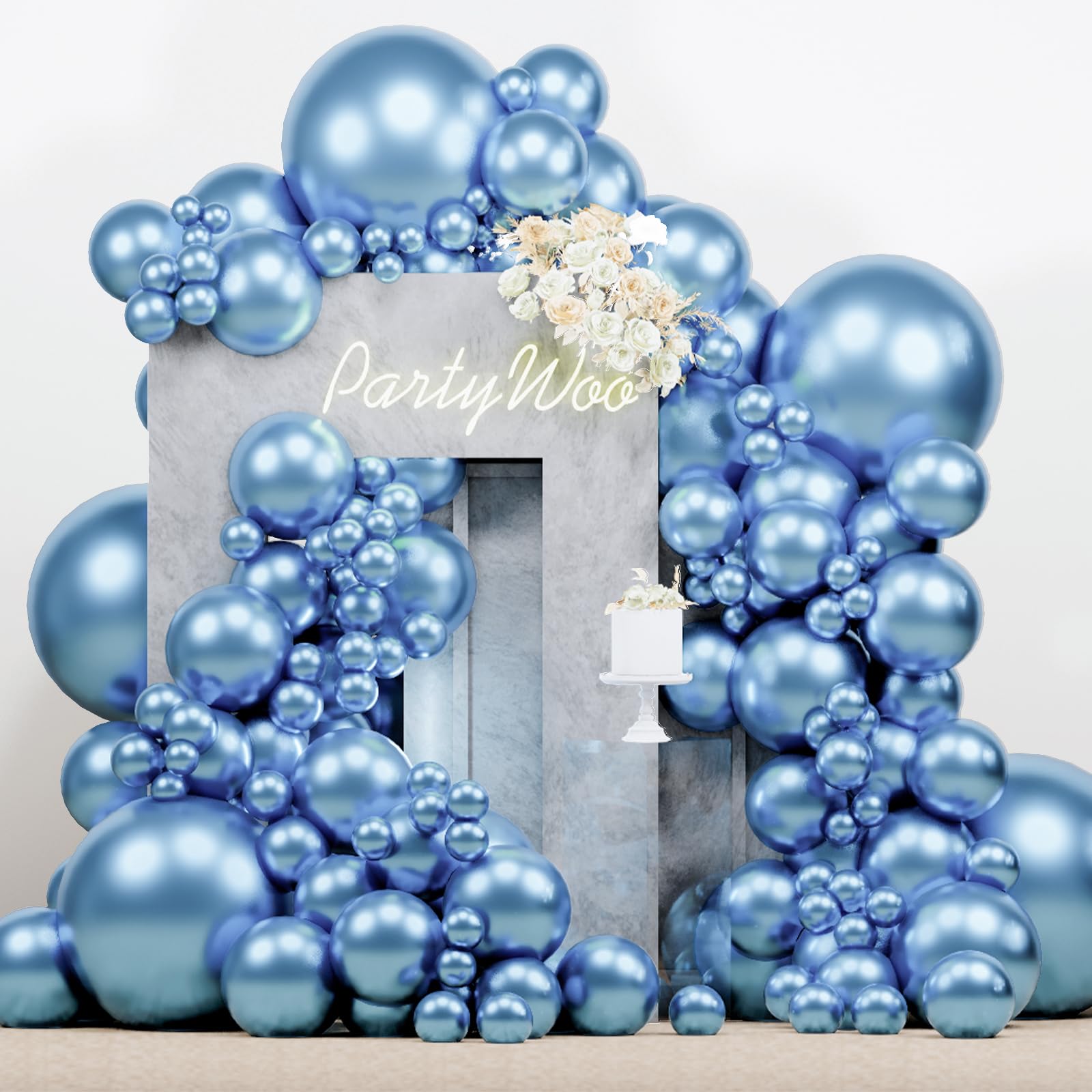 PartyWoo Metallic Light Blue Balloons — 140 pcs in 18/12/10/5 in Balloon Arch Kit