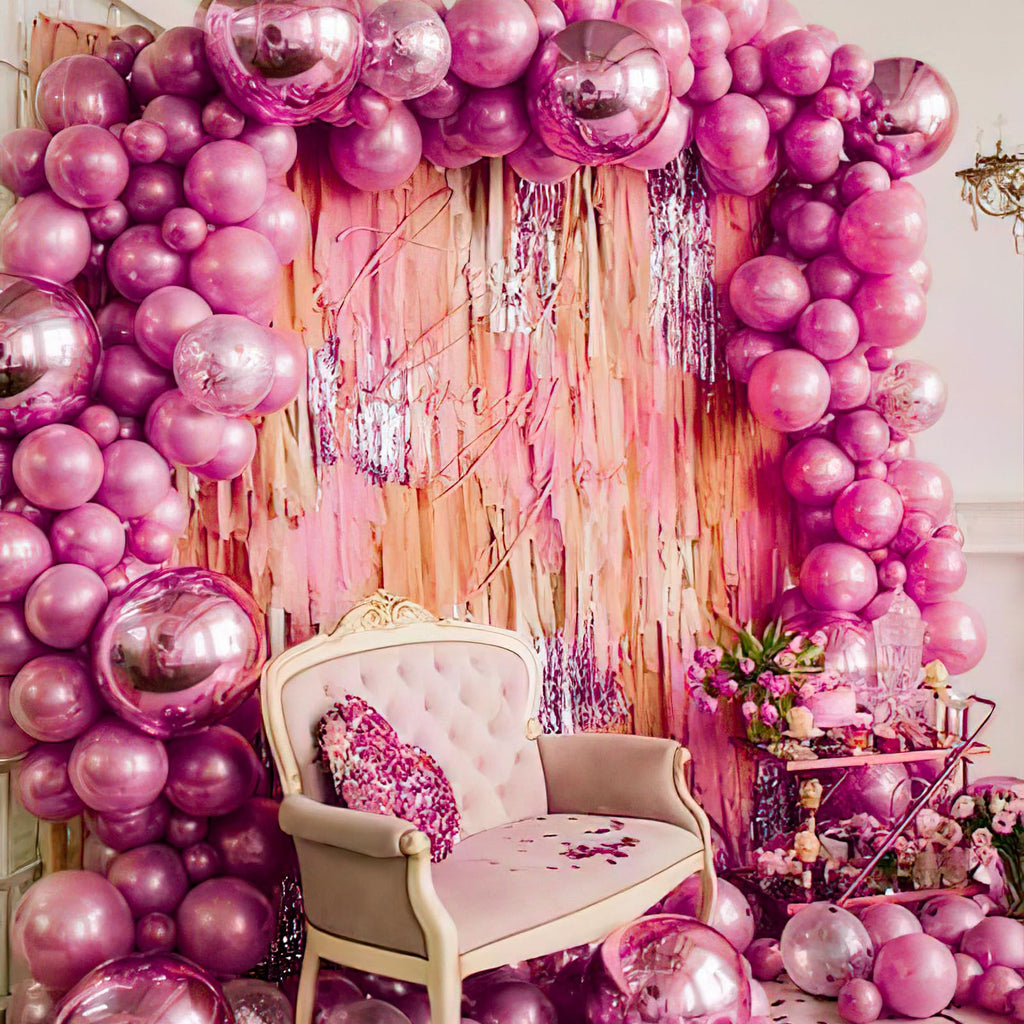 PartyWoo Hot Pink Balloons 140pc Arch Kit – 18/12/10/5in Metallic Pink Magenta & Fuchsia