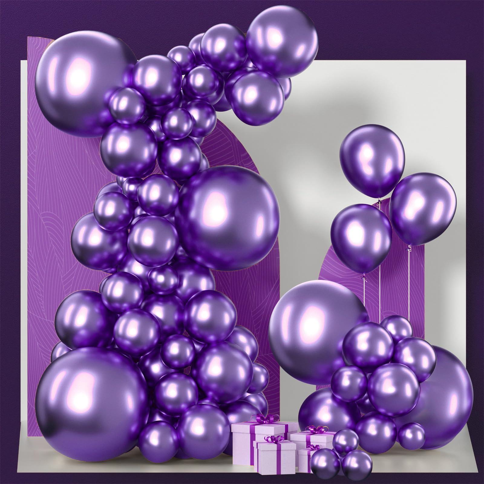 PartyWoo Metallic Purple Balloons 140pcs – 18/12/10/5in Latex Set for Arches