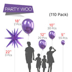 PartyWoo Metallic Purple Star Balloons 110pcs – Foil Star Balloon Arch Kit for Birthday & Wedding