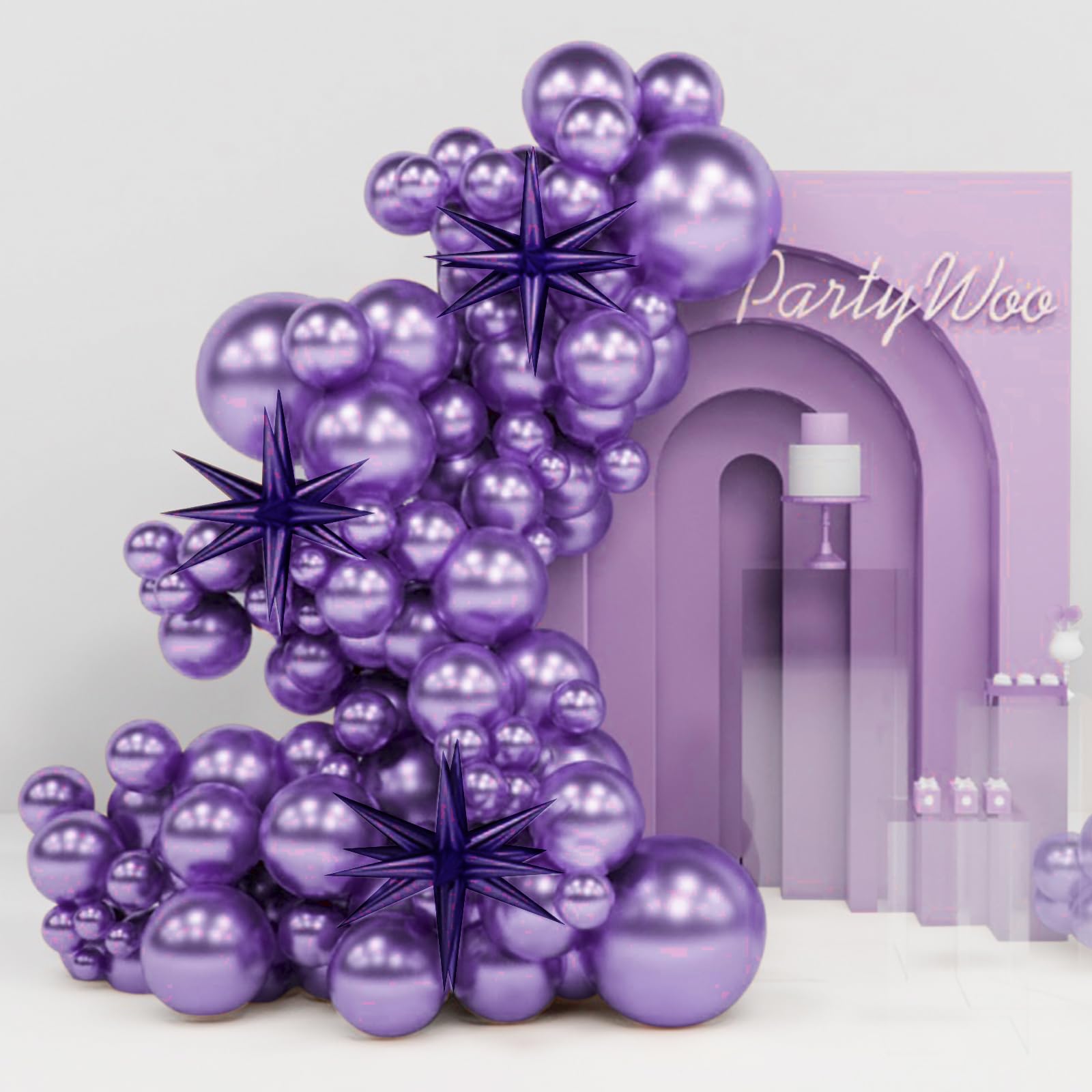 PartyWoo Metallic Purple Star Balloons 110pcs – Foil Star Balloon Arch Kit for Birthday & Wedding