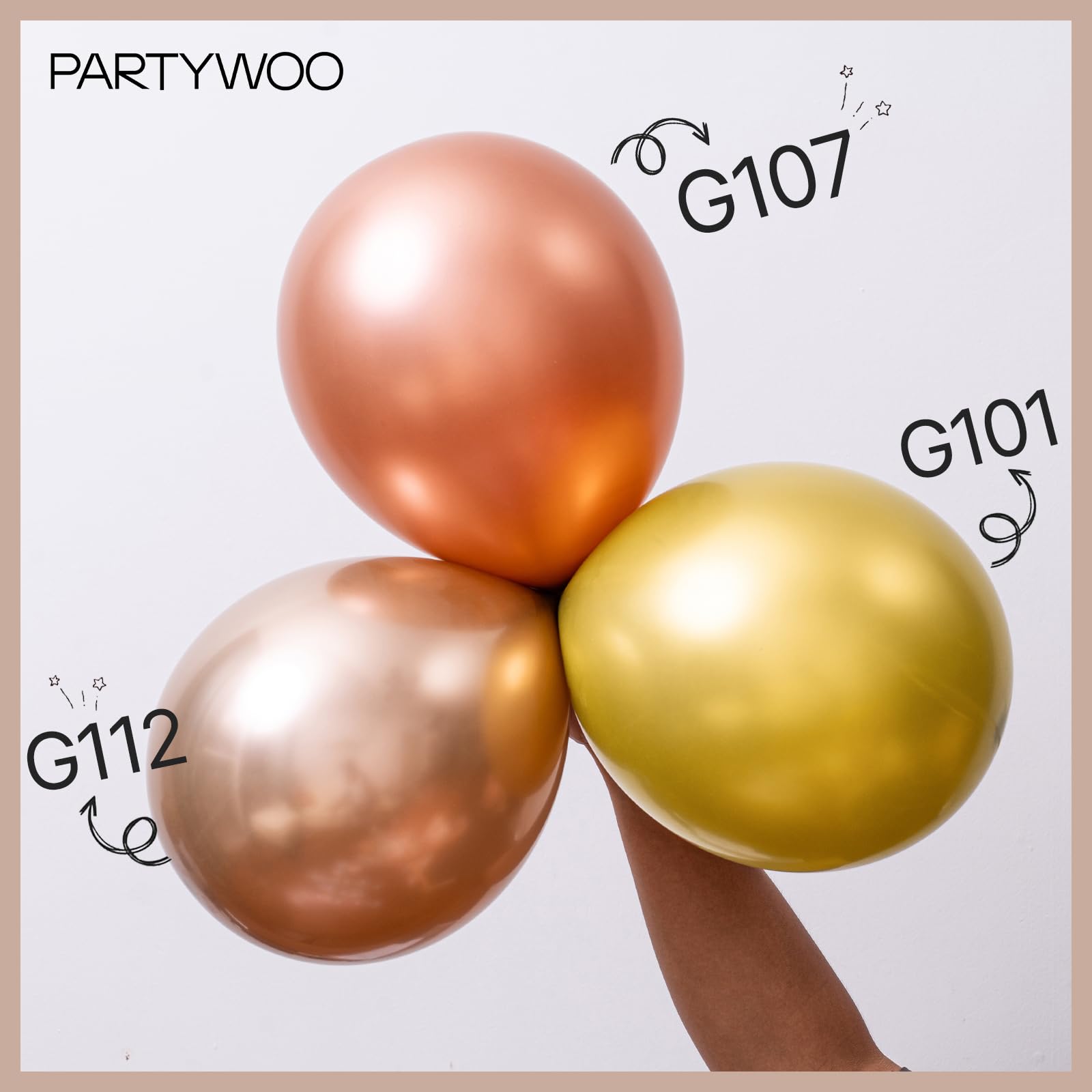 PartyWoo Metallic Rose Gold Balloons 140pcs – 18in/12in/10in/5in Balloon Arch Kit for Birthday & Events
