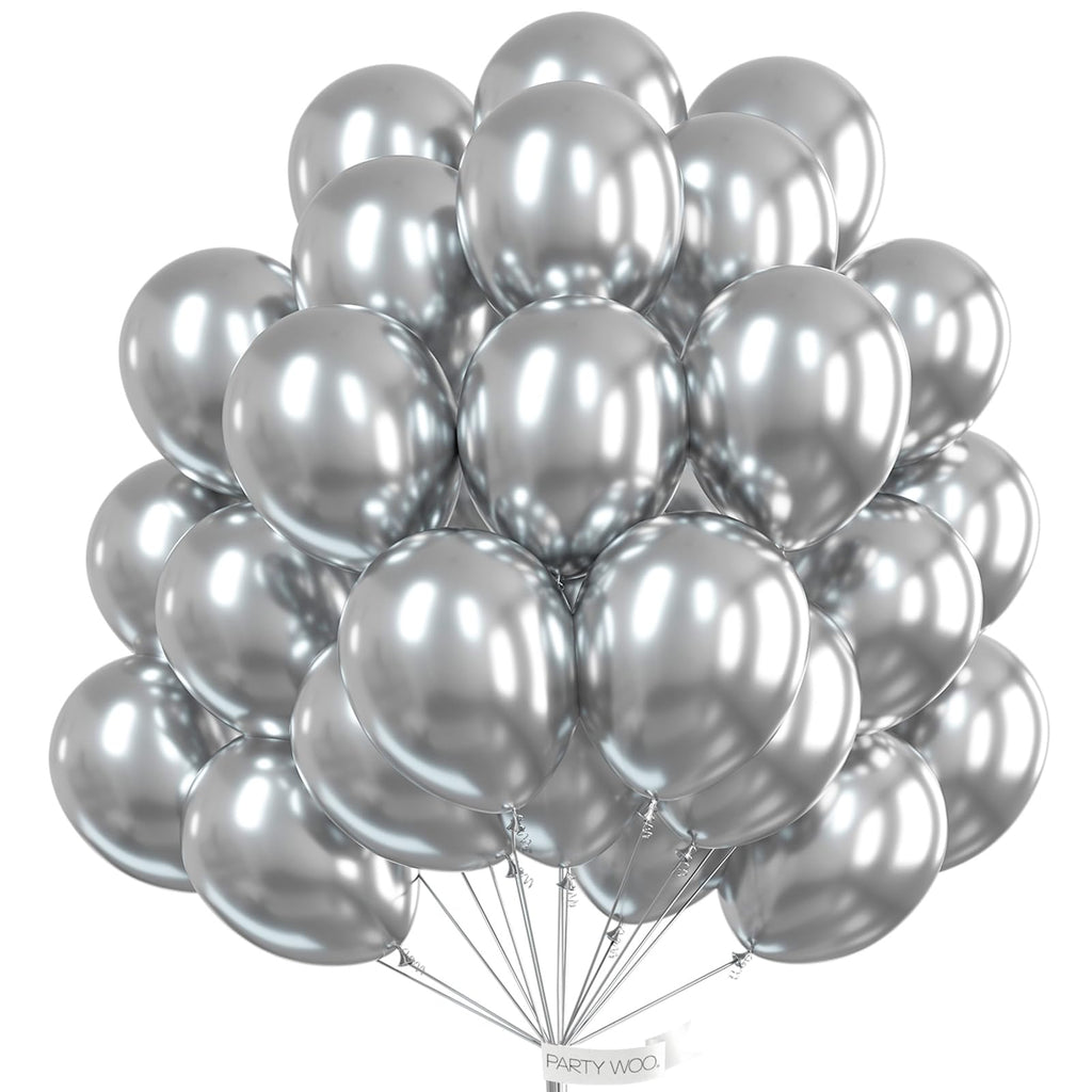 PartyWoo Metallic Silver Balloons – 50 Pack, 12-Inch Latex