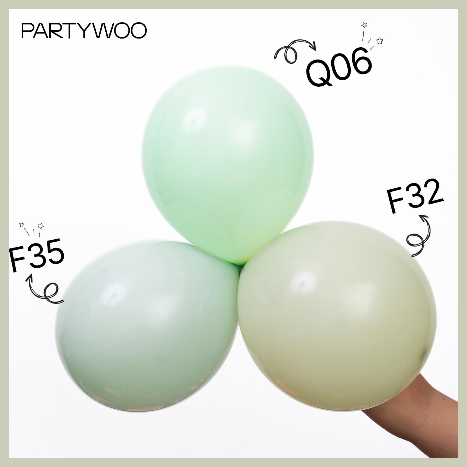 PartyWoo Light Green Balloons Pack – 127pcs Mint Pastel Balloons for Baby Shower, Birthday & Party Decor