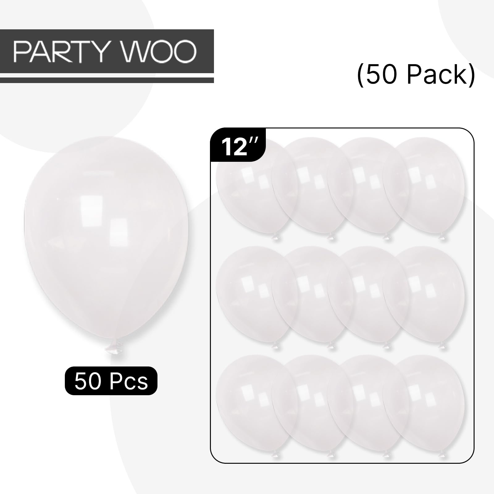 PartyWoo Clear Balloons 50pcs - 12 Inch Transparent Latex Balloons for Graduation, Wedding, Baby Shower