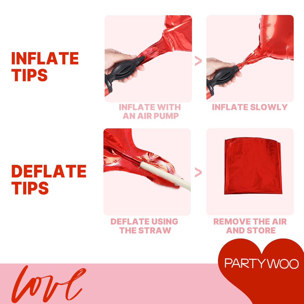 PartyWoo Valentine's Balloons 15pc 18in Foil Red Heart Set – XOXO & Love Wins