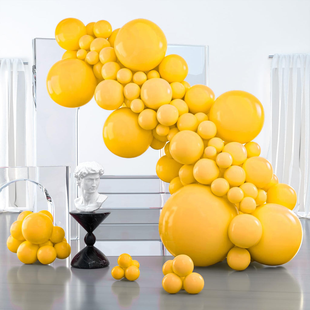 PartyWoo Mustard Yellow Balloons 100pcs | Assorted Sizes 36, 18, 12, 10 & 5 Inch
