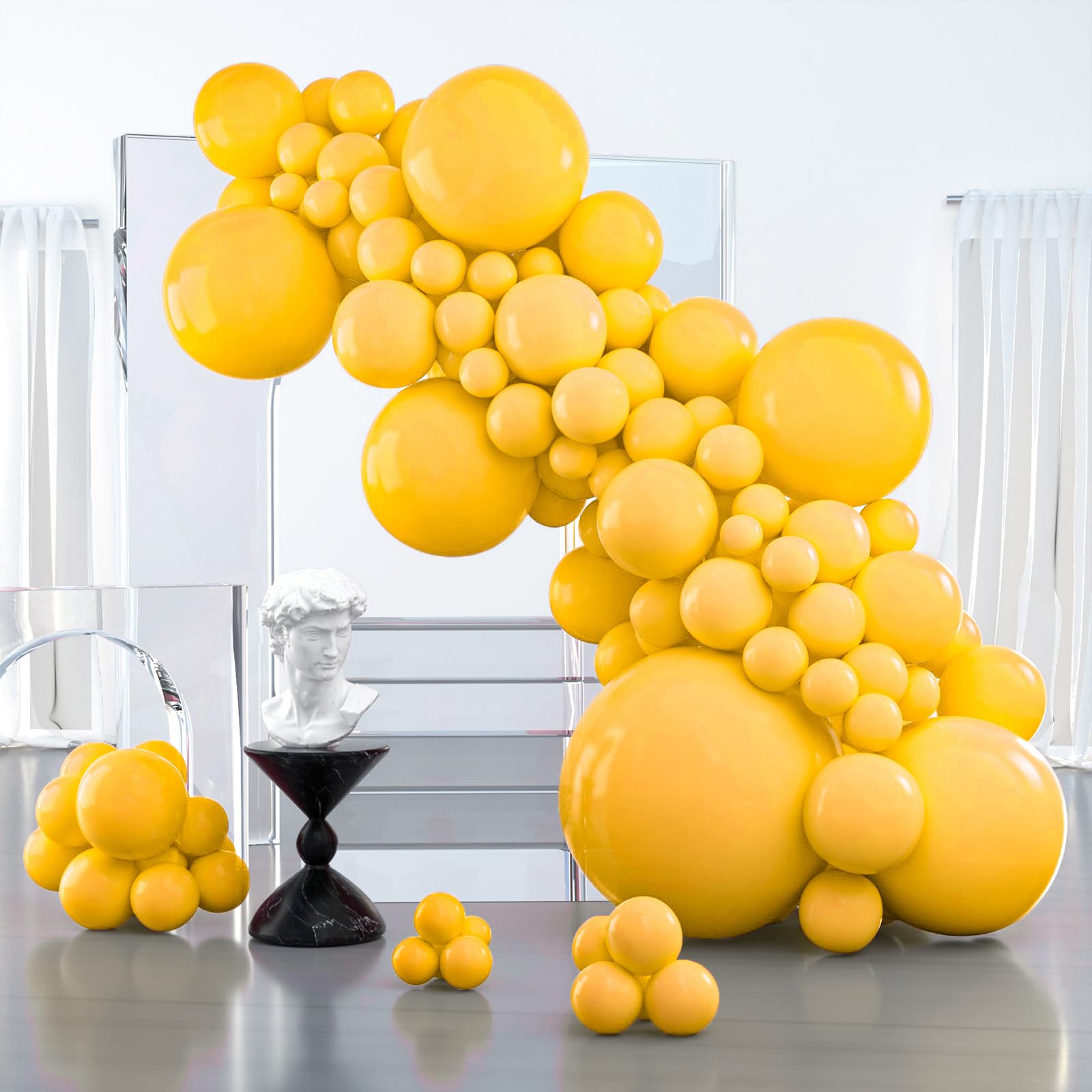 PartyWoo Mustard Yellow Balloons 100pcs | Assorted Sizes 36, 18, 12, 10 & 5 Inch