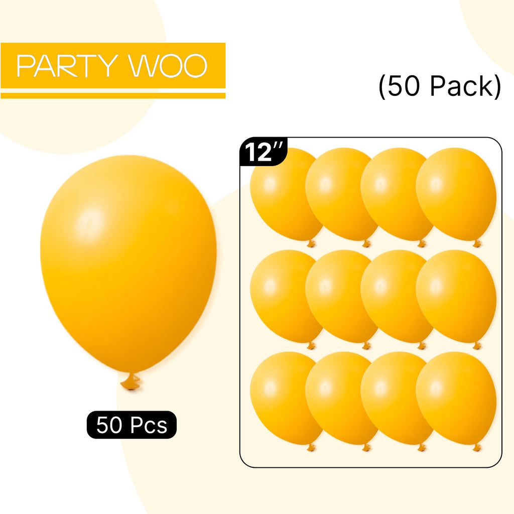 PartyWoo Mustard Yellow Balloons – 50pcs, 12in Latex Party Decor