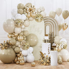 PartyWoo Neutral Balloon Arch Kit – 140pc Boho Ivory, White, Sand, Gold Confetti Balloons for Weddings & Parties