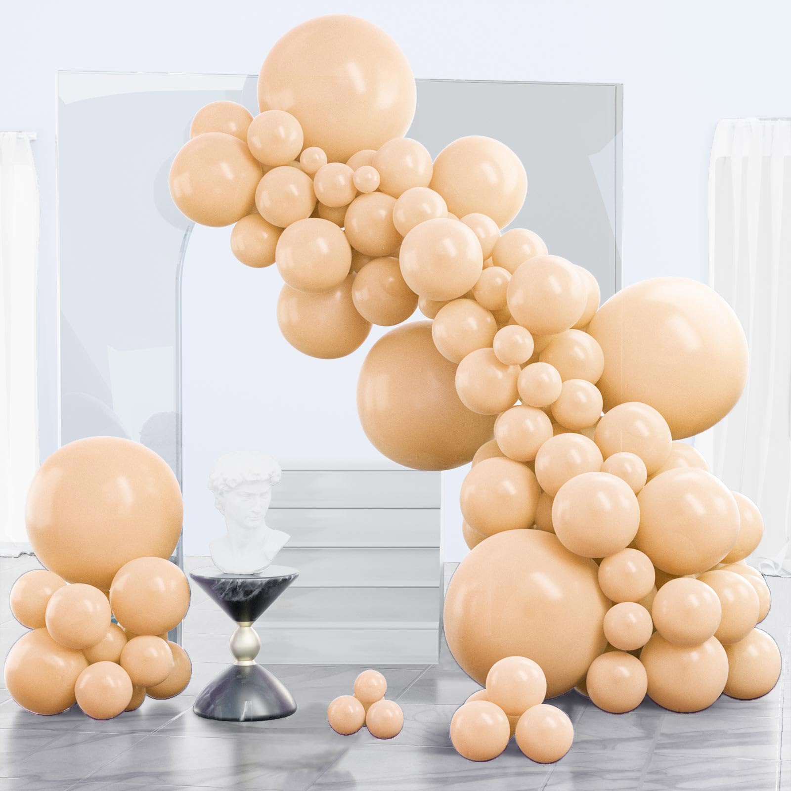 PartyWoo Nude Balloons 140pcs – Boho Apricot Neutral Arch Kit (18/12/10/5 Inch)