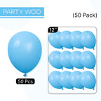 PartyWoo Light Blue Balloons – 50pcs, 12 inch Latex Balloons for Baby Showers, Weddings & Celebrations