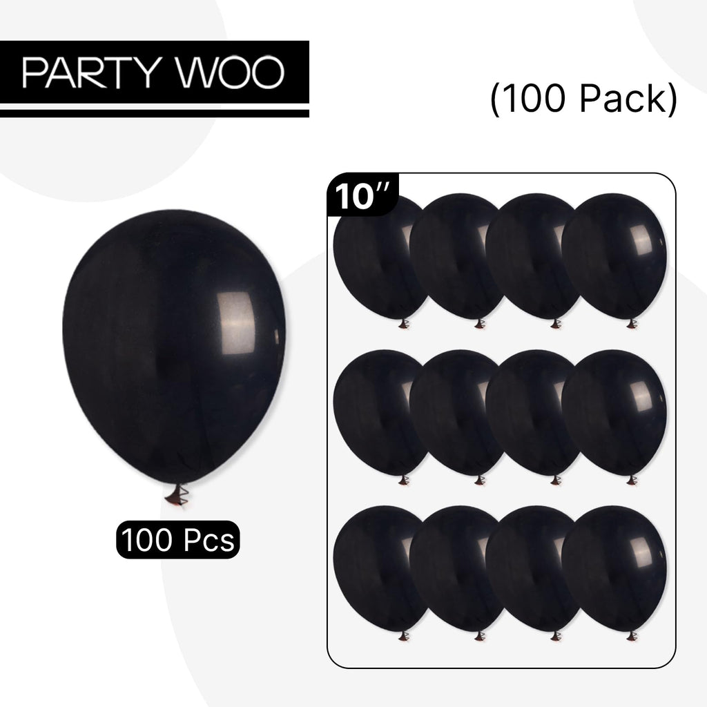 PartyWoo Matte Black Latex Balloons – 100 Pack, 10-inch Helium Balloons for Party Decor