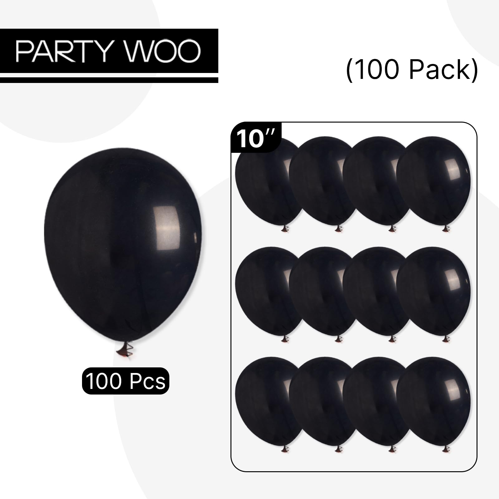 PartyWoo Matte Black Latex Balloons – 100 Pack, 10-inch Helium Balloons for Party Decor