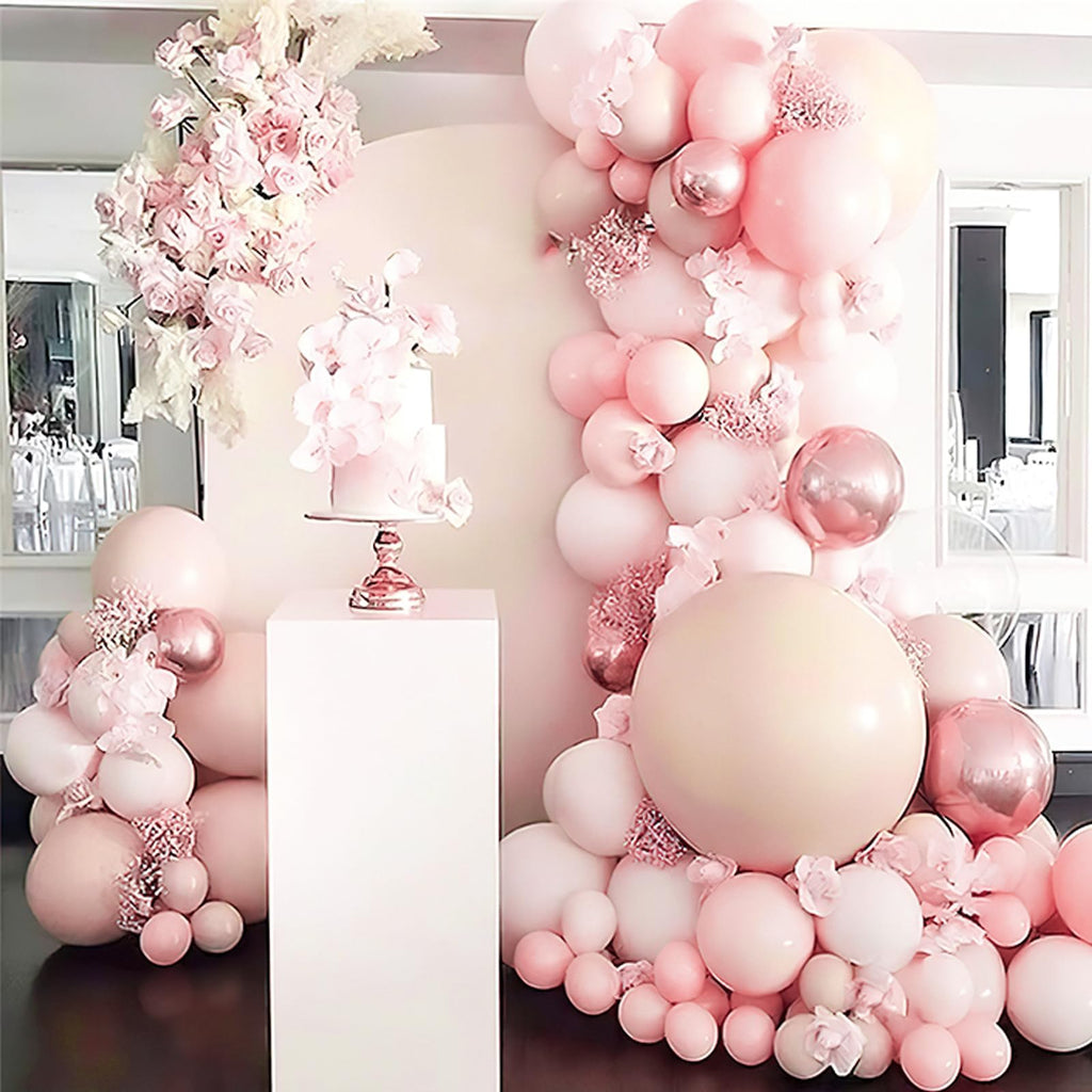 PartyWoo Pale Pink Balloons 140pcs Arch Kit – 18, 12, 10 & 5 in Light Pastel Pink