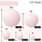PartyWoo Pale Pink Balloons 127pc Set – Assorted Sizes for Arch Garlands