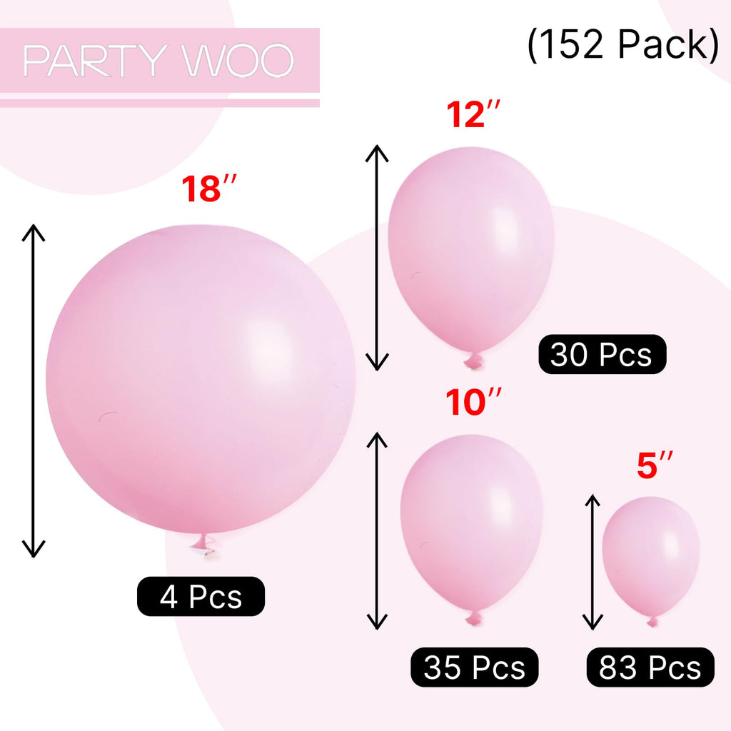 PartyWoo Baby Pink Balloons 152 pcs | Pastel Arch Kit for Baby Shower & Birthday