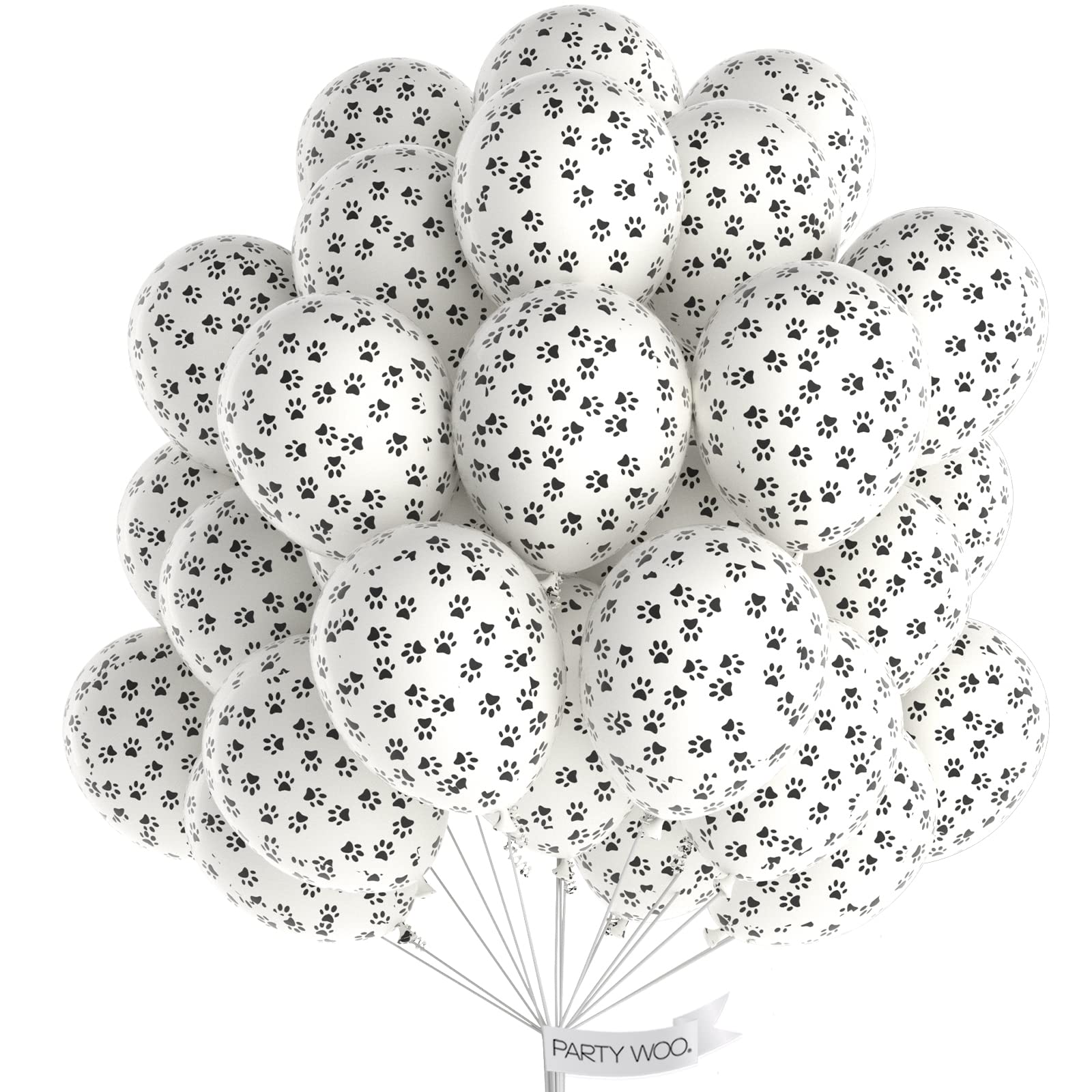 PartyWoo Paw Balloons – 50pcs 12in Matte White Paw Print Latex