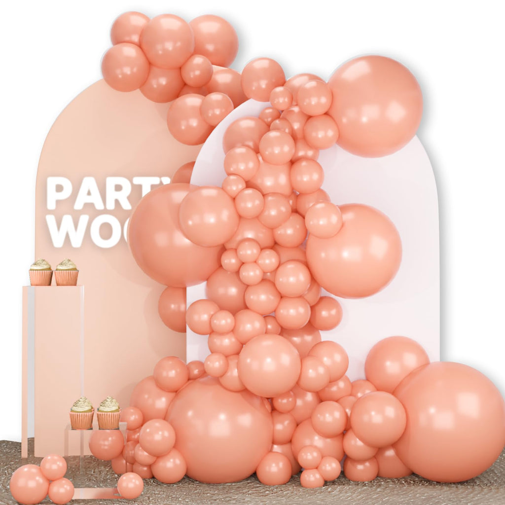 PartyWoo Peach Balloons 140pcs – Light Orange & Blush Pink Latex Arch Kit