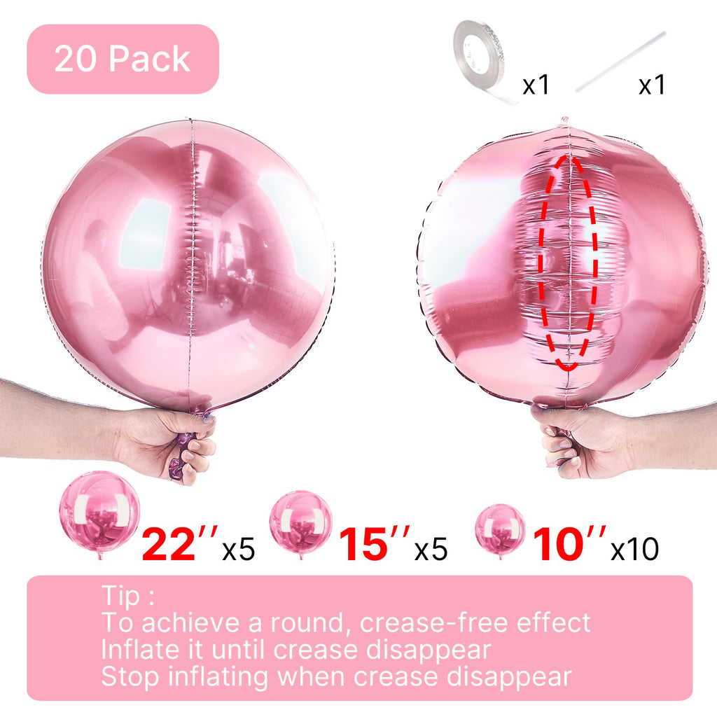 PartyWoo Pearl Pink Foil Balloons – 20pc 10/15/22in 4D Mylar Balloons for Baby Shower & Birthday Decor
