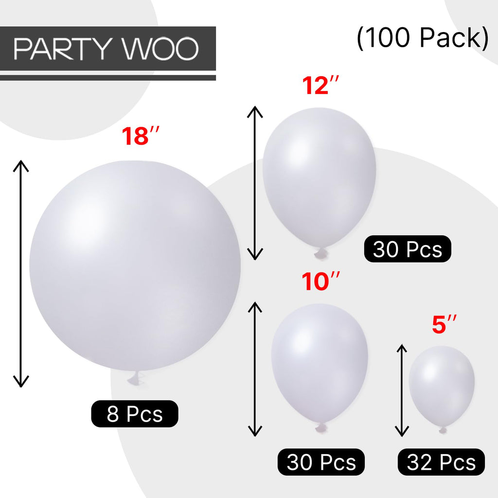 PartyWoo Pearl White Balloons 140pcs – 18/12/10/5 in Arch Kit Garland